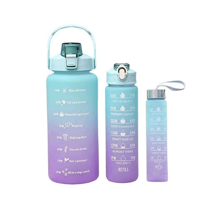 Kit 3 Garrafas de Água Squeeze Academia Motivacional 2000ml + 900ml + 300ml