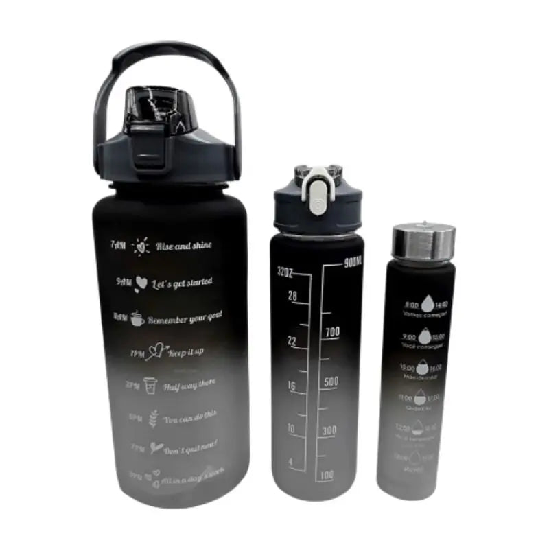 Kit 3 Garrafas de Água Squeeze Academia Motivacional 2000ml + 900ml + 300ml