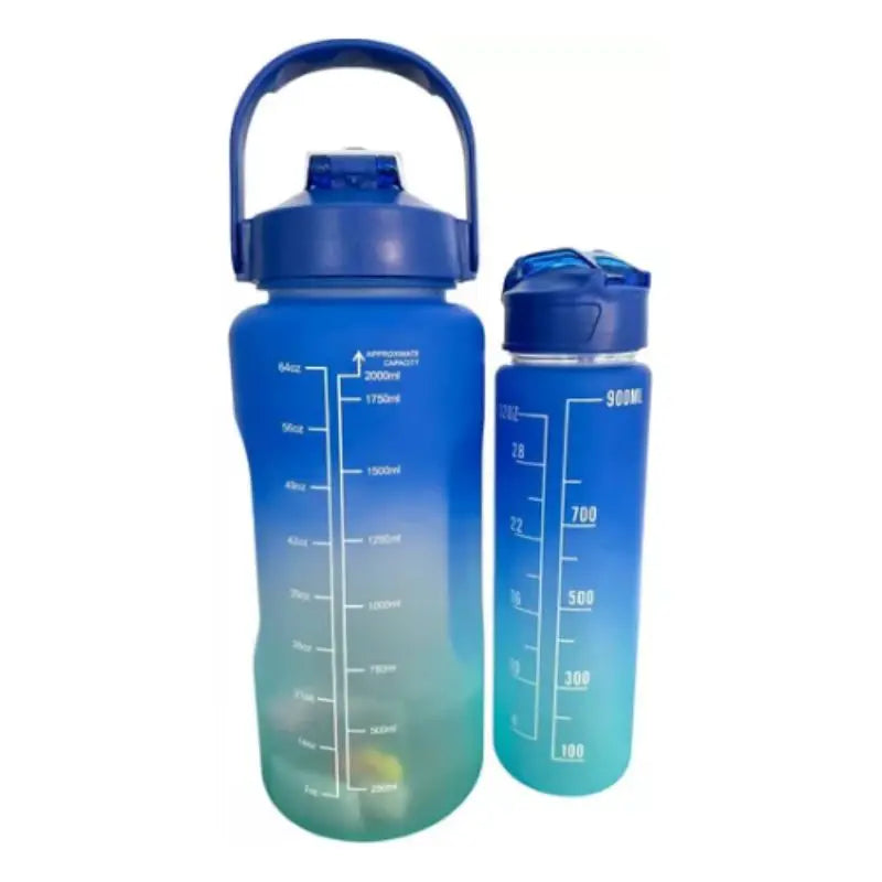 Kit 3 Garrafas de Água Squeeze Academia Motivacional 2000ml + 900ml + 300ml