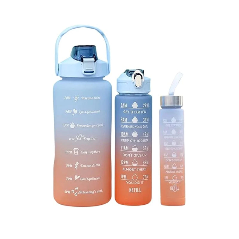 Kit 3 Garrafas de Água Squeeze Academia Motivacional 2000ml + 900ml + 300ml