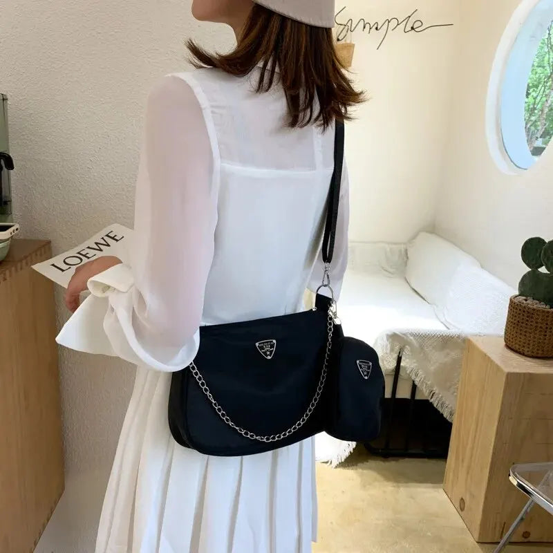 Bolsa de Nylon Crossbody para Mulheres, Fasion e Portátil