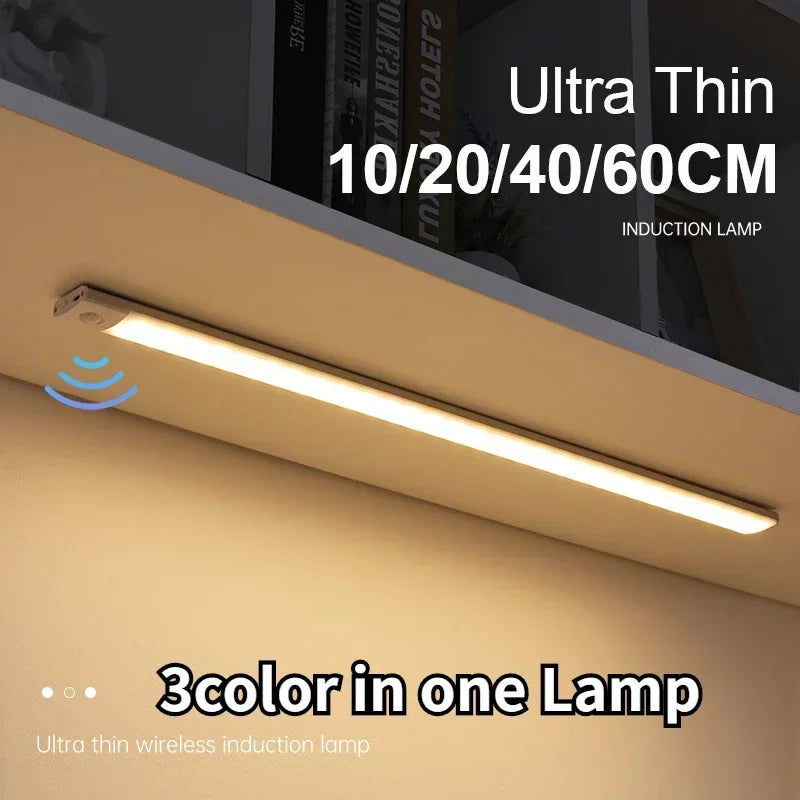 Luz Noturna LED Ultrafina com Sensor de Movimento: Iluminação Inteligente e Sem Fios USB para Qualquer Ambiente