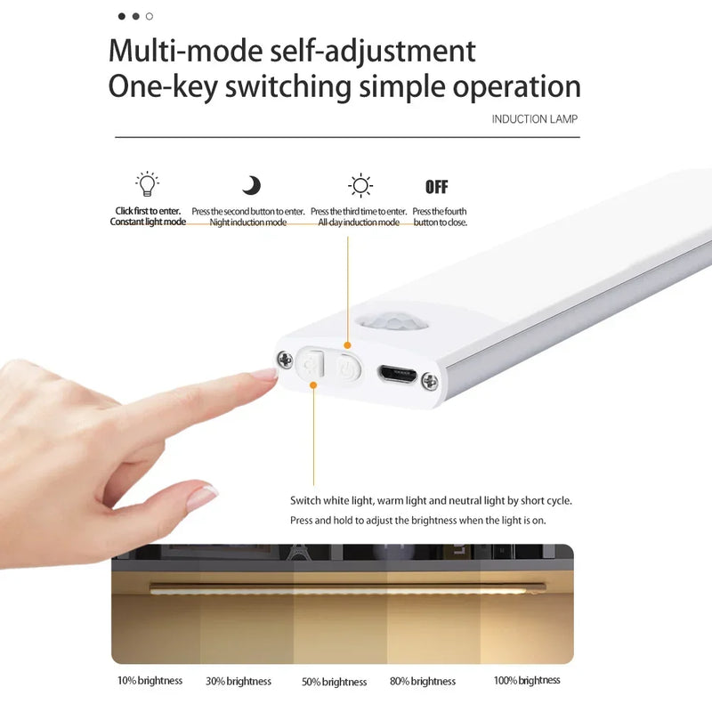 Luz Noturna LED Ultrafina com Sensor de Movimento: Iluminação Inteligente e Sem Fios USB para Qualquer Ambiente