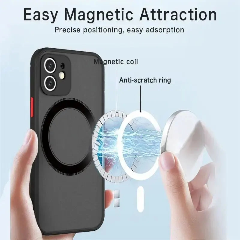 Capa Magnética Fosca para iPhone 15, 14, 13, 12, 11 Pro, Plus, Pro Max, XS, XR, X