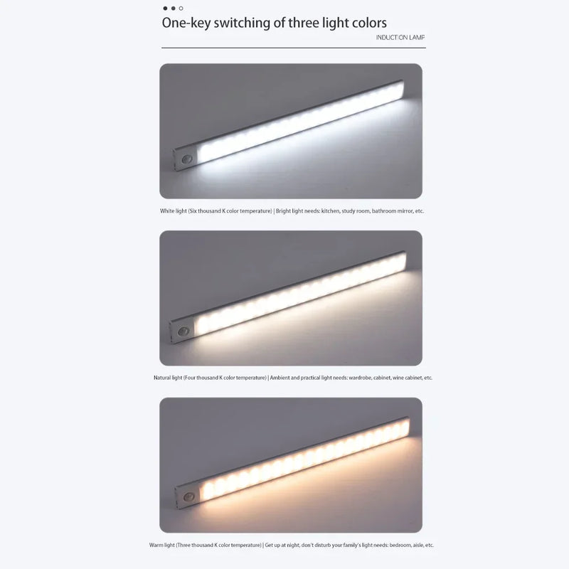 Luz Noturna LED Ultrafina com Sensor de Movimento: Iluminação Inteligente e Sem Fios USB para Qualquer Ambiente