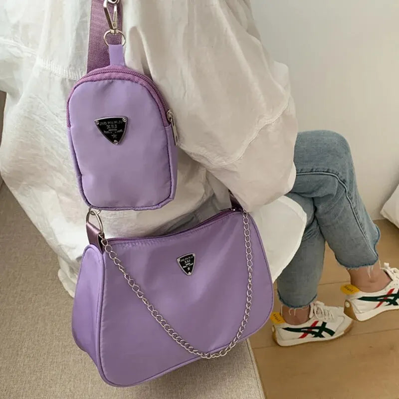 Bolsa de Nylon Crossbody para Mulheres, Fasion e Portátil